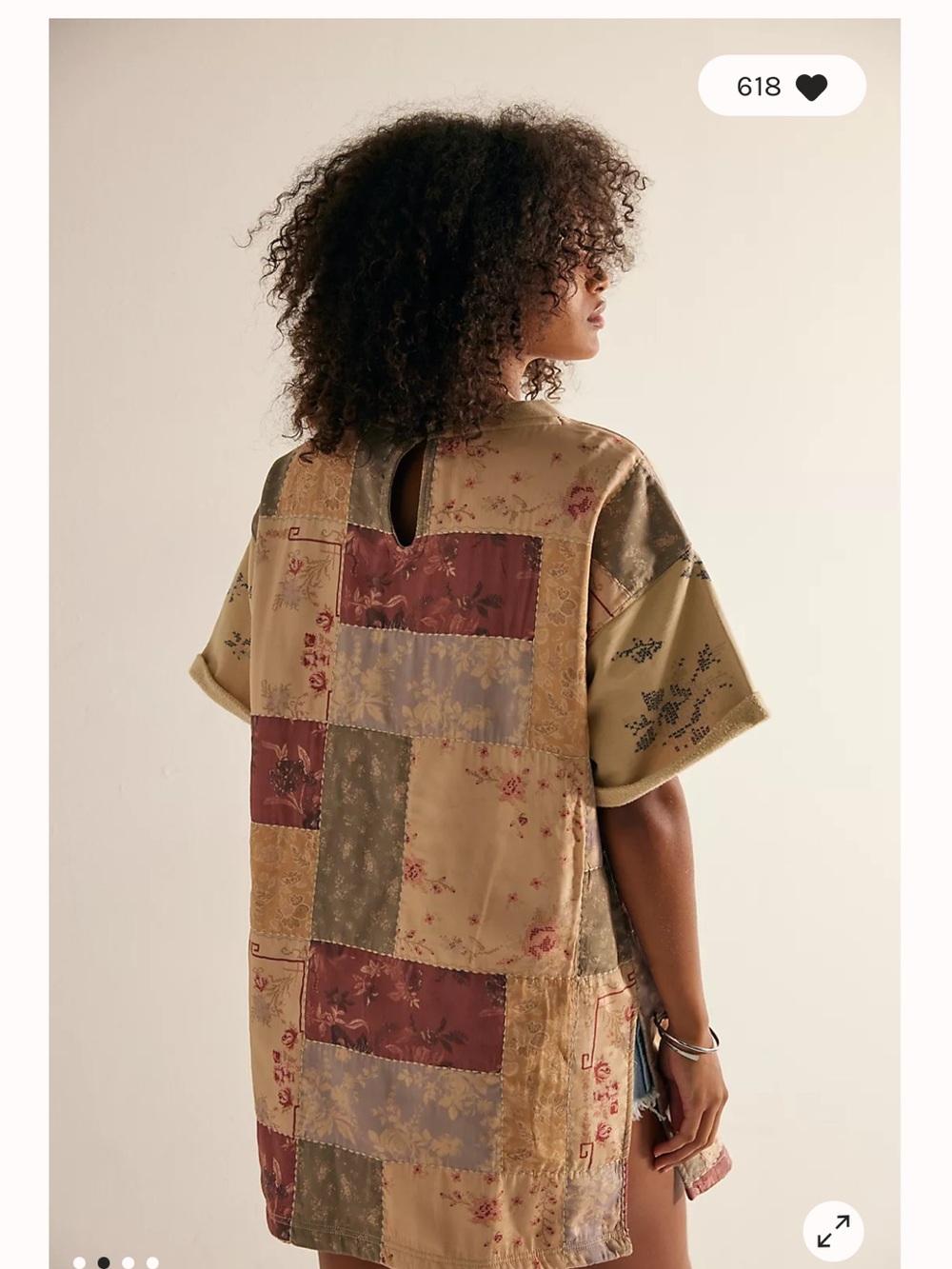 Free People Patchwork Floral Tunic Beige, Dusty Rose Lover Sweatshirt mini Dress - Picture 4 of 10